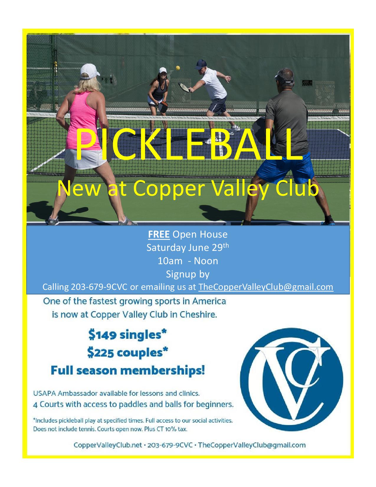 FREE Pickleball Open House this Saturday! – CVC: Cheshire's Tennis ...